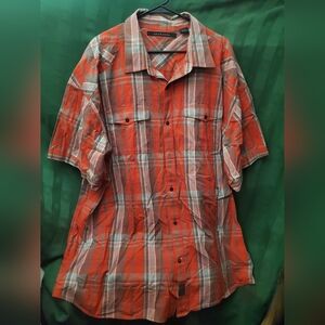 Red and Grey Striped Button Up Shirt